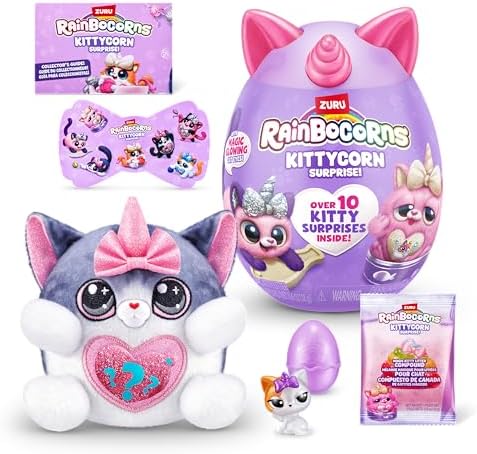 Rainbocorns Kittycorn Surprise Series 2 (American Shorthair) by ZURU, Collectible Plush Stuffed Animal, Surprise Egg, Sticker Pack, Slime, Ages 3+ for Girls, Children