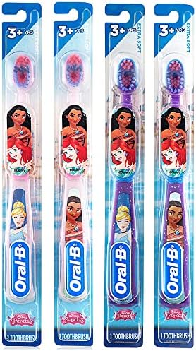 Oral-B Princess Toothbrush for Little Girls, Children 3+, Extra Soft (Characters Vary) - Pack of 4