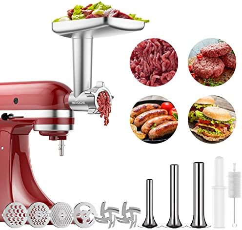 GVODE Meat Grinder Attachment for Kitchenaid Stand Mixer, Meat Grinders Includes 4 Grinding Plates, 3 Sausage Stuffer Tubes, 2 Grinding Blades, For Kitchenaid Mixer Attachments