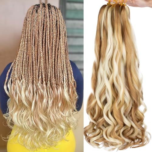 COOKOO 18 Inch 9 Packs Pre-stretched French Curly Braiding Hair Bouncy French Curls Hair Mix Blonde Braiding Hair for Black Women Spanish Curls Synthetic Braids Hair Extensions 27/613#
