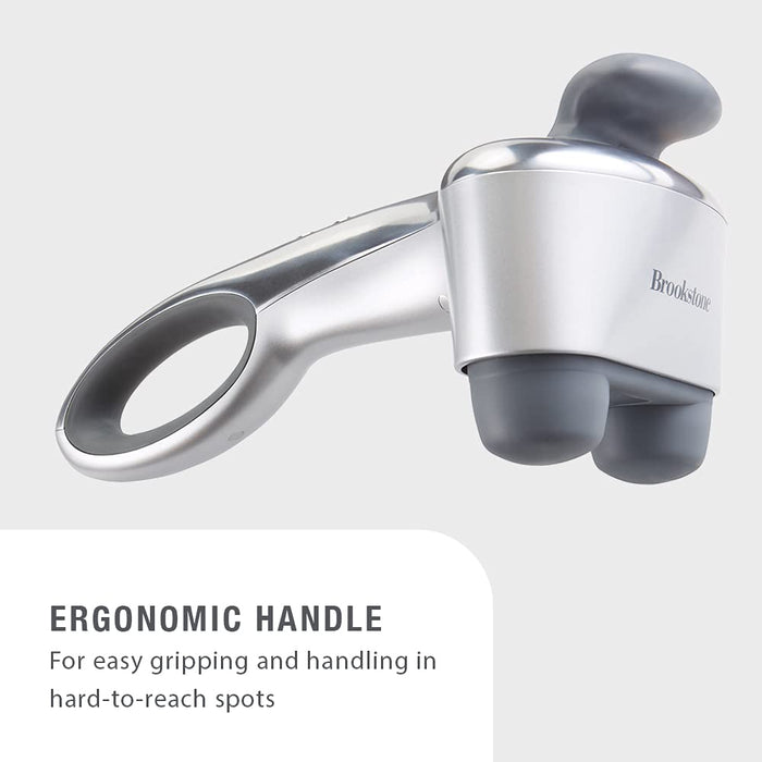 Brookstone B-HHP-650J Cordless Neck, Back Percussion Massager Deep Kneading Dual-Node Portable Light-Weight Rechargeable Max 2, Silver ()