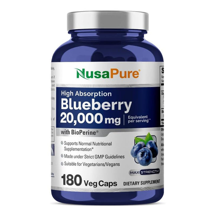 NusaPure Blueberry Concentrate 20,000mg - 180 Veggie Powder caps (Extract 30:1, 100% Vegetarian, Non-GMO)