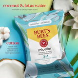 Burt's Bees Coconut & Lotus Face Wipes, Mothers Day Gifts for Mom for All Skin Types, Micellar Makeup Remover & Facial Cleansing Towelettes, 30 Ct. (3-Pack)