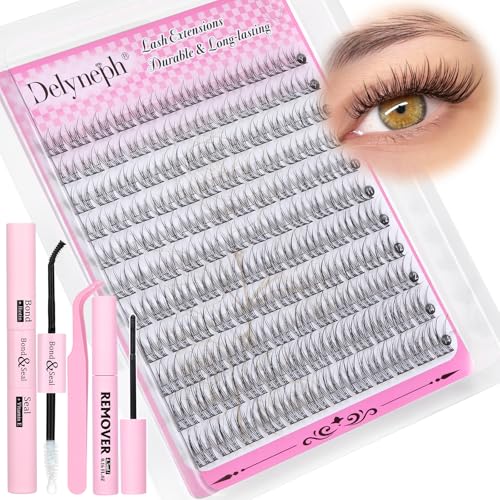 Natural Lash Clusters Kit Wispy 9-14MM Cluster Eyelash Extensions C Curl Eyelash Clusters Thin Band Individual Lashes DIY Lash Extension Kit with Lash Remover for Self Application by Delyneph