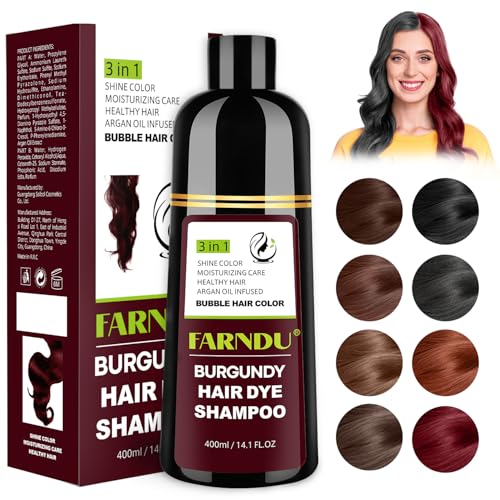 Burgundy Hair Dye Shampoo for Women & Men Gray Hair Coverage 3 In 1 Natural Hair Color Shampoo