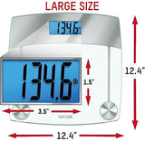 Taylor Digital Scales for Body Weight, Extra Highly Accurate 440 LB Capacity, Unique Blue LCD, Stainless Steel Accents GlassPlatform, 12.4 x 12.4 Inches, Clear