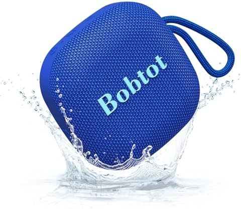 Bobtot Portable Wireless Bluetooth Speakers - IPX7 Waterproof Small Speaker with 16 Hours of Playtime, 10W Peak Loud Stereo Sound, Built-in Mic, TWS, Mini Size with Carry Lanyard for Outdoor, Blue