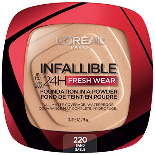 L’Oréal Paris Makeup Infallible Fresh Wear Foundation in a Powder, Up to 24H Wear, Waterproof, Sand, 0.31 oz.