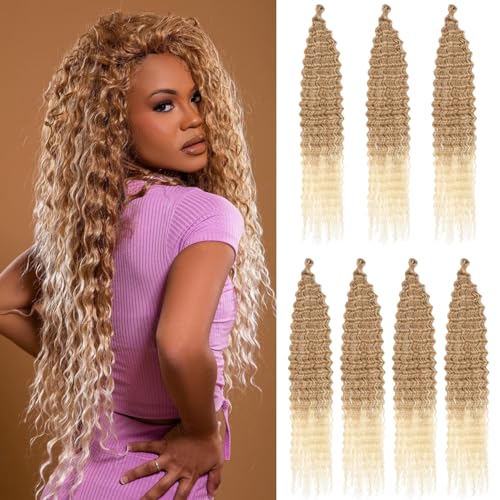 ZRQ 24 Inch Ocean Wave Crochet Hair 7 Packs Curly Braiding Hair Deep Wave Twist Crochet Hair for Boho Goddess Box Braids Goddess Locs Bohemian Braiding Hair Extensions #T27613
