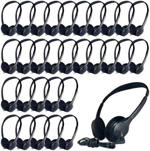 20 Pack Class Set Headphones for Kids Students School Classroom Headphones Bulk Earphones Adjustable with 3.5 mm Jack for Library Children Adults(006 Black Headphones)