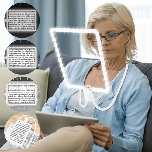 Rechargeable Hands Free Magnifying Glass with 50 LEDs Light, Large Reading Magnifying Glasses with Flexible Gooseneck, Lighted Magnifier Perfect for Reading, Hobbies, Low Vision Seniors