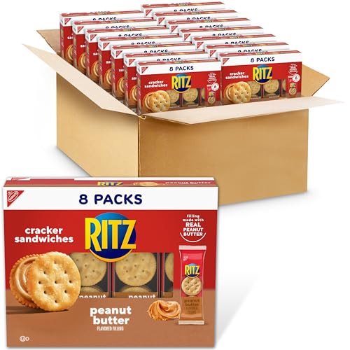 RITZ Peanut Butter Sandwich Crackers, Lunch Snacks, 112 Snack Packs (14 Boxes, 6 Crackers Per Pack)