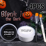 BOBISUKA Blank in the Dark Black + White Oil Face Body Paint Set, Large Capacity Professional Paint Palette Kit with Brushes for Art Theater Halloween Party Cosplay Clown Sfx Makeup for Adults