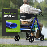 OasisSpace Heavy Duty Rollator Walker - Bariatric Rollator Walker with Large Seat for Seniors Support Up 450 lbs (Blue)