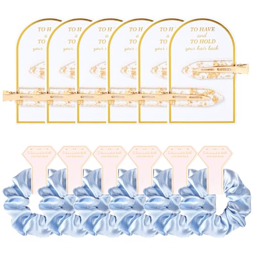 12 PCS Silk Satin Soft Blue Hair Accessories - Bridesmaid Proposal Favors with Hair Clips, Scrunchies, and Bridal Shower Gifts for Women and Girls