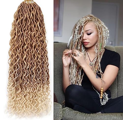 Goddess Locs Crochet Hair 22 Inch Boho River Locs Hippie Locs Wavy Crochet With Curly Hair In Middle And Ends Braids Hair Extensions (8Packs,22 inch, T27/613)