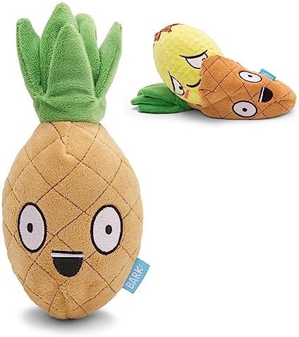Barkbox Dog Toy 2 in 1 Interactive, Plush Exterior with Squeaker & Crinkle Material, Tearable Dog Toy with Squeaky Spikey Ball Inside, Ideal for Toy Destroyers - Penny The Pineapple, Large