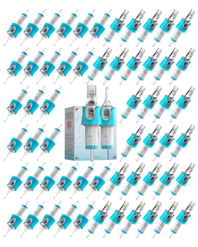 60 Assorted Tattoo Needles Cartridge Mixed Size #10 Bugpin Round Shader 5RS 7RS 9RS and Size #12 Standard Round Shader 5RS 7RS 9RS 11RS 14RS Disposable Membrane EN05S-BFG-60KIT-S