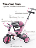 newyoo Tricycle for Toddlers 1-3, Toddler Bike, 5 in 1 Trike with Push Handle, Christmas and Birthday Gift and Toy for Girls, Convert to Baby Balance Bike, Pink, TR008