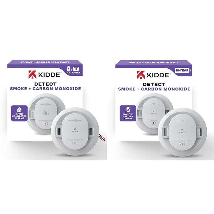 Kidde Hardwired & Battery Powered Smoke & Carbon Monoxide Detectors Bundle with 10-Year Battery, LED Indicators