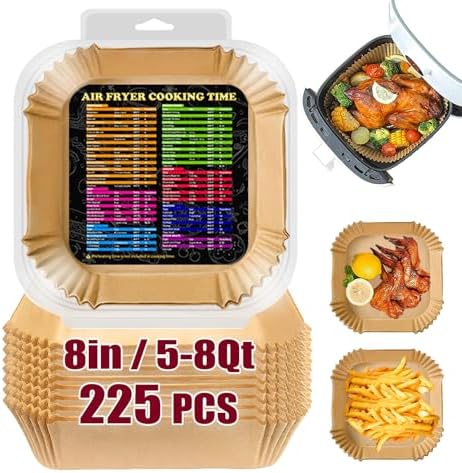 225PCS Air Fryer Paper Liners Square for COSORI Air Fryer 6Qt/Ninja AF141/Ninja AF181, 8 Inch Air Fryer Disposable Paper Liner for 5-8Qt Air fryer, Parchment Baking Paper for Baking Roasting Microwave