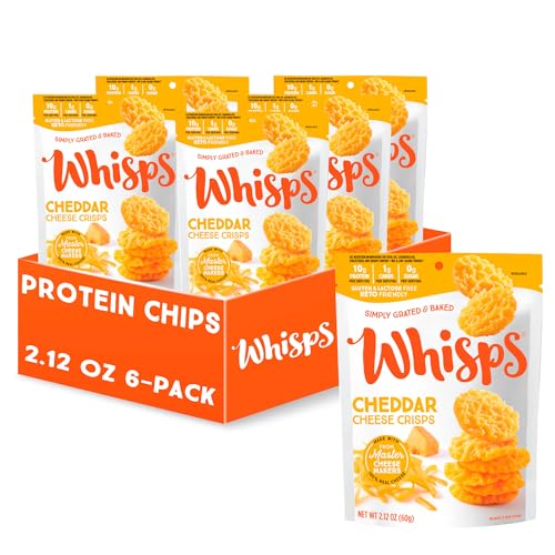 Whisps Cheese Crisps Cheddar Cheese| Protein Chips | Healthy Snacks | Protein Snacks, Gluten Free, High Protein, Low Carb Keto Food (2.12 Oz, 6 Pack)