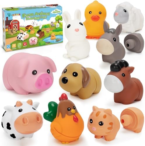 V-Opitos 10 Pack Farm Animal Matching Toys, Montessori Gifts for 1-3 Year Old Toddlers