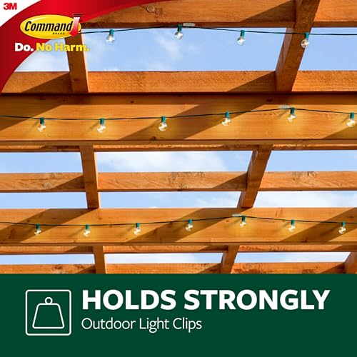 Command Outdoor Light Clips, 16 Clear Clips and 20 Command Strips, Damage Free Hanging Outdoor Light Clips with Weather Resistant Strips, No Tools Wall Clips for Hanging Outdoor Lights and Cables