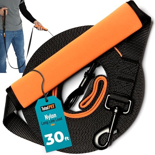 30ft Long Leash for Dogs - Long Line Dog Leash for Training Recall/Commands at Distance - Nylon, Heavy Duty - Ideal for Large & Small Breeds