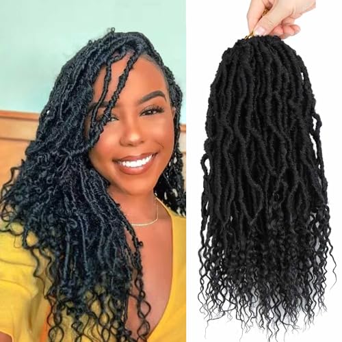 8 Packs Goddess Locs Crochet Hair 14 Inch Soft Locs Crochet Braids Curly Ends Boho Crochet Dreads Loc Hair for Women (14inch(pack of 8), 1B)