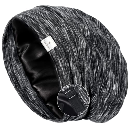 YANIBEST Slouchy Beanie Hat Satin Lined Sleep Cap Satin Bonnet Chemo Headwear Caps for Women and Men Black