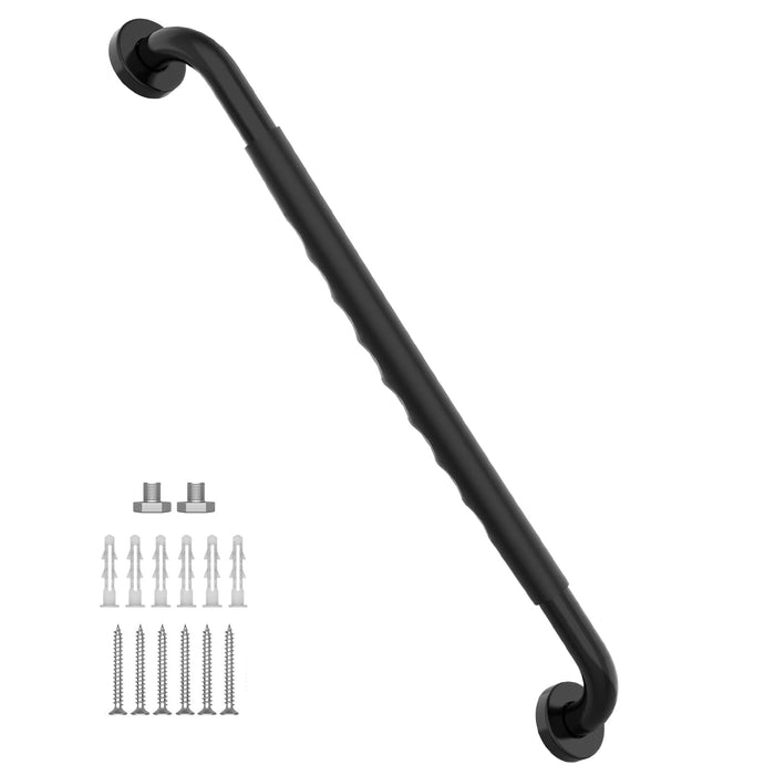 32 Inch Shower Grab Bar w/Anti Slip Rubber Grip, Munzong Black Stainless Steel Bathroom Grab Bar, Bathroom Balance Bar,Safety Handrail Support,Handicap Injury Elderly Senior Assist Bath Handle