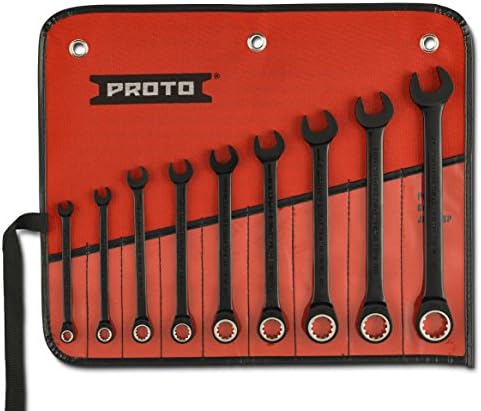 9 pc BLK CHRM Non-Reversible Combo Ratchet Wrench Set-Spline