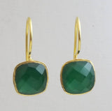 Cushion Cut Green Onyx Gold Plated Sterling Silver Drop Dangle Earrings - Handmade Jewelry Gift Ideas for Women - Christmas Gift Idea - Birthday Gift - Natural Gem Gemstone Jewelry (Green Onyx)