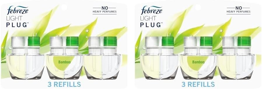 Febreze LIGHT Fade Defy PLUG Air Freshener, Bamboo, (3) .87 oz Oil Refills (Pack of 2)