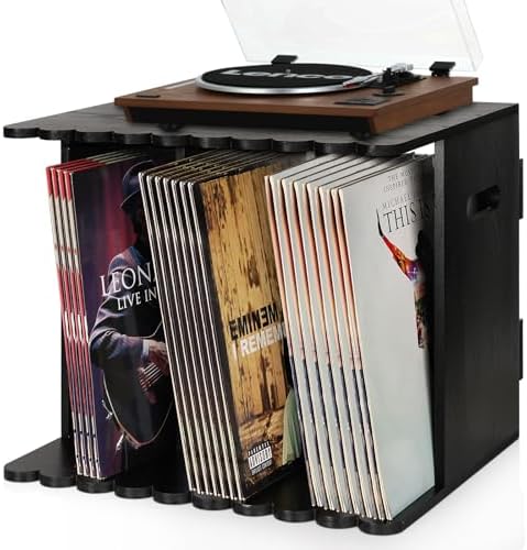 Vinyl Record Storage, Vinyl Record Stand Wall Mount Storage 100+ Records 3 Compartments Record Holder for Magazine, Book, Albums
