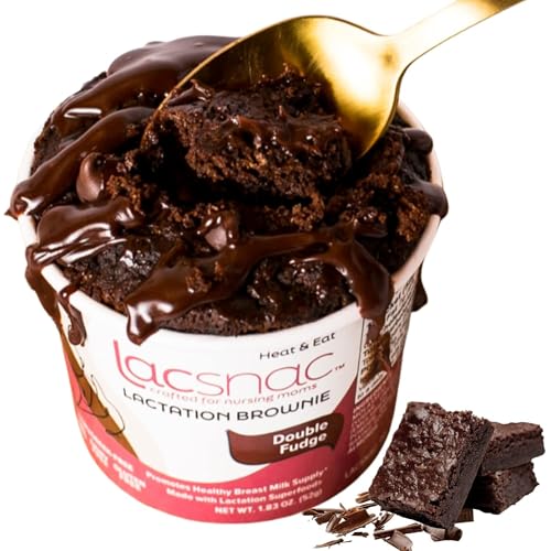 Lacsnac Lactation Double Fudge Brownie Cup (1.83oz, Pack of 6) - Brownies for Nursing Moms - Made With Flax Seeds, Brewer’s Yeast, Spinach and Broccoli - Promotes Lactation Support & Healthy Breast Milk Supply Increase - GMO-free, Gluten-free