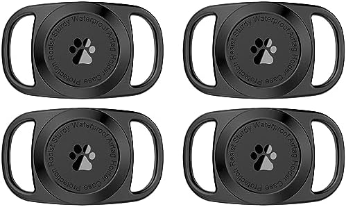 Airtag Dog Collar Holder, [4 Pack], Waterproof Protective Case for Apple AirTag, Durable & Lightweight with Full-Body Protection, Soft Silicone, Black