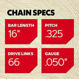 Oregon M66 SpeedCut Chainsaw Chain for 16-Inch Bars, .325-Inch Pitch, 66 Drive Links, .050-Inch Gauge, Replacement Low-Kickback Chainsaw Blade, fits Many Husqvarna & Jonsered Models (95TXL066G)