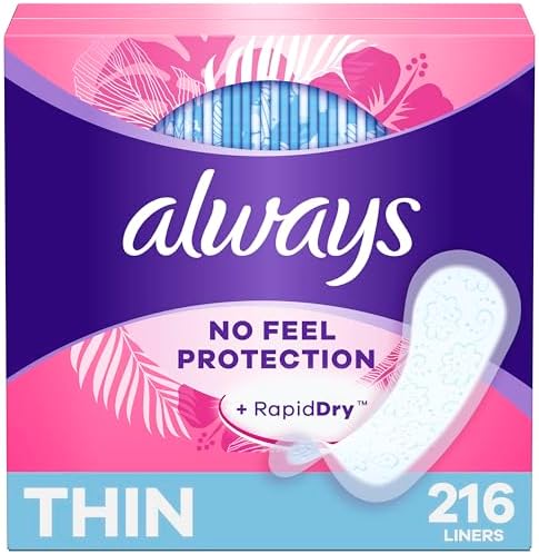Always Thin No Feel Protection Daily Liners, Regular Absorbency, Unscented, 216 Count