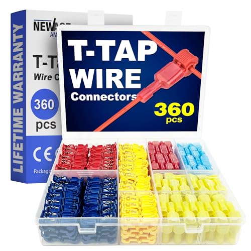 New Age America® 360pcs T-Tap Wire Connectors Kit | AWG 22-10 | Color Coded | Quick Splice Wire Terminals | T-Tap Self-Stripping | Splice Connectors for Wiring | Wire Connectors | Tap Disconnects Kit