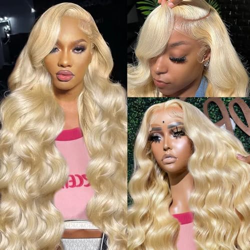 613 13x6 Lace Front Wig Human Hair 28 Inch Blonde Wig Human Hair 200% Density Body Wave Lace Front Wigs Human Hair Pre Plucked 613 Lace Front Wig Human Hair Blonde HD Lace Frontal Wig