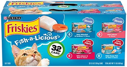 Purina Friskies Wet Cat Food Variety Pack Fish-A-Licious Extra Gravy, Prime Filets and Tasty Treasures - (Pack of 32) 5.5 Oz. Cans