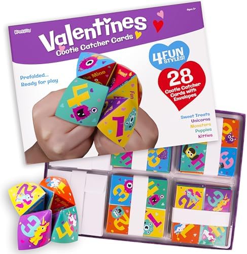 28 Pack Cootie Catcher Valentines Day Cards, Valentine's Day Cards, Valentines Day Gifts for Kids, Valentines Day Cards for Kids School, Party Favor Bulk, Girls Valentines cards, Valentines Day Cards