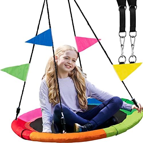 PlayVibe Tree Swing – 40 Inch Saucer Swing for Kids Outdoor – Round Disc Hanger with 900Lb Weight Capacity, 900D Oxford Waterproof Fabric Hanging Straps (Multicolor)