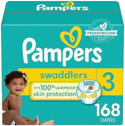 Pampers Swaddlers Diapers - Size 3, One Month Supply (168 Count), Ultra Soft Disposable Baby Diapers