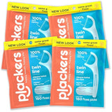 Plackers Twin-Line Dental Flossers, Advanced Whitening and Dual Action Flossing System, Easy Storage, Super Tuffloss, 2X The Clean, Cool Mint Flavor, 600 Count (Pack of 4)