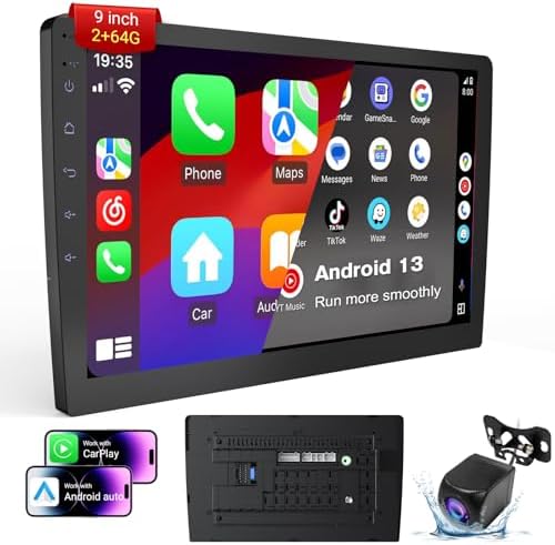 Wireless Double Din Car Stereo with 9" HD Touchscreen | CarPlay & Android Auto | Backup Camera | Bluetooth GPS Navigation | FM/AM | All Vehicles