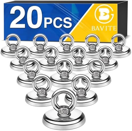 E BAVITE Magnetic Hooks, 100 LB（45KG） Heavy Duty Neodymium Magnet Hooks with Countersunk Hole Eyebolt, Perfect for Home, Kitchen, Workplace, Office and Garage, 20 Packs