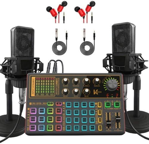 sktome K300 Sound Effects Board, Podcast Equipment Bundle for 2, Voice Changer Podcast Microphone Bundle - Multiple Sound Effects, Perfect for Podcasting, Recording, Singing, Streaming and Gaming